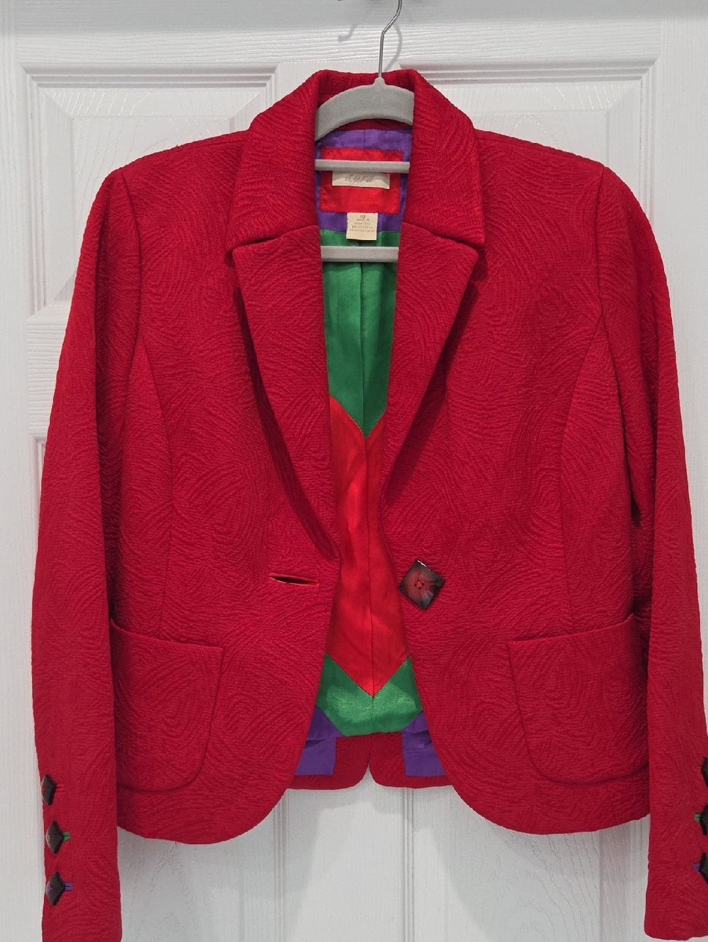 Aura Red Textured Single-Button Blazer